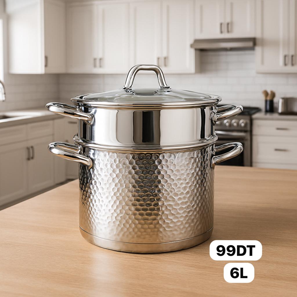 مقفول Couscoussier 6L en Acier Inoxydable Martelé