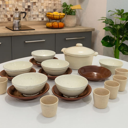 Service فخار beige et marron 20 pièces