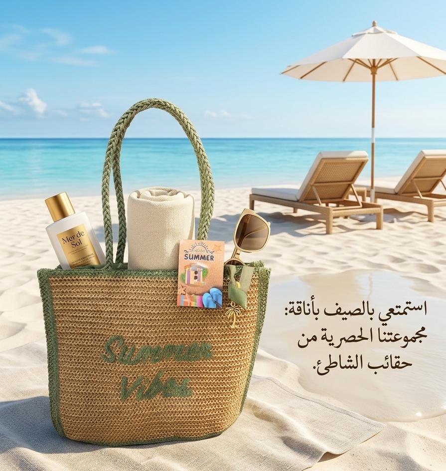 Sac de plage avec écriture اللون مدموج