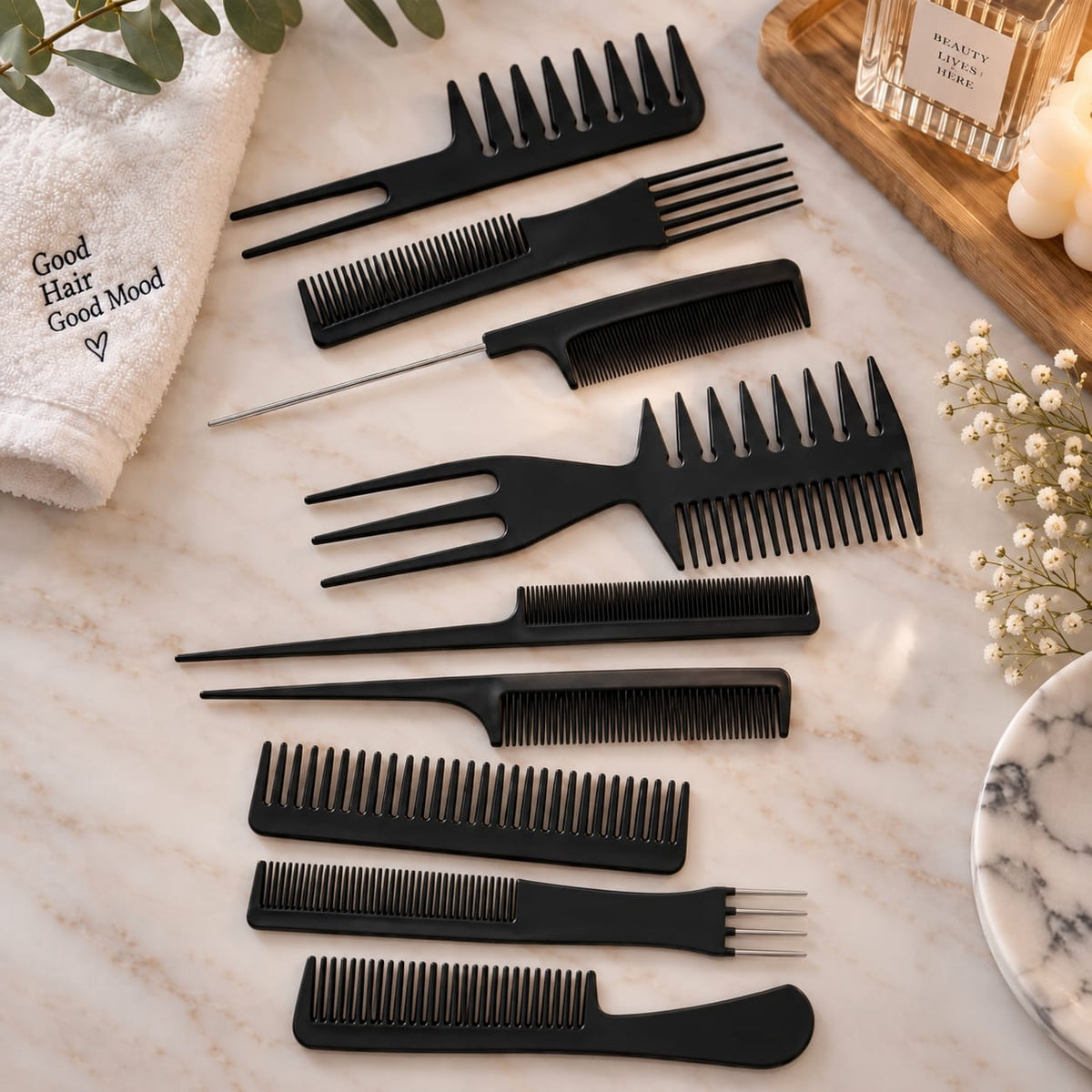 Kit Peignes 10pcs pour Coiffure Cheveux