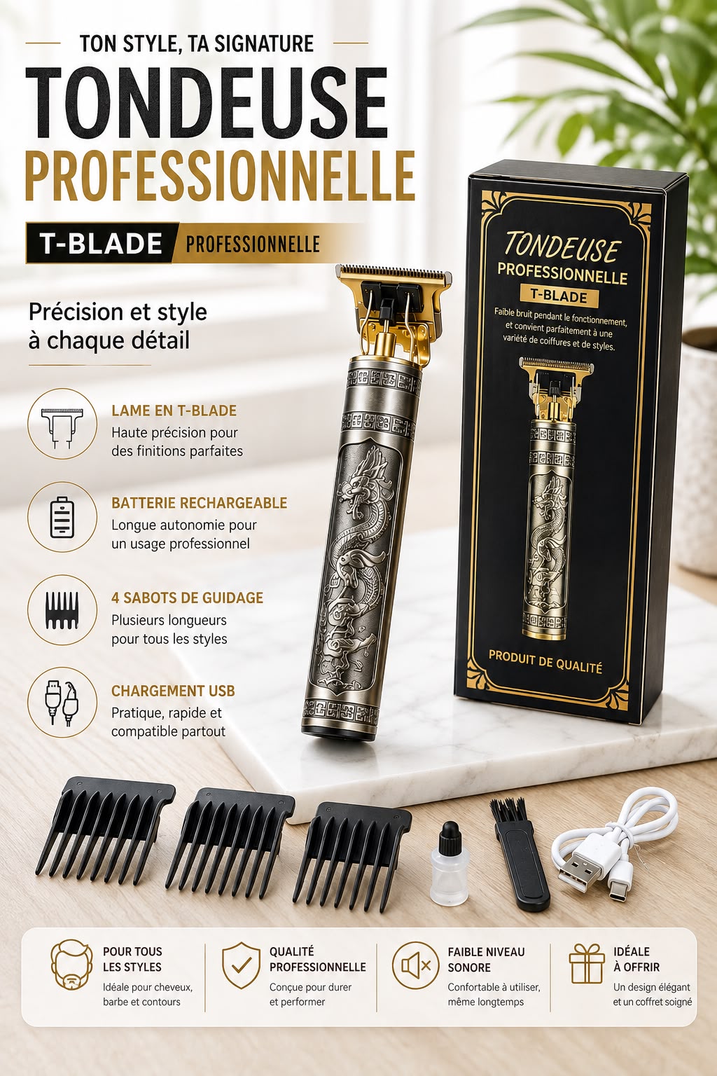 Tondeuse à cheveux  rechargeable TRIMMER VINTAGE T9 آلة الحلاقة
