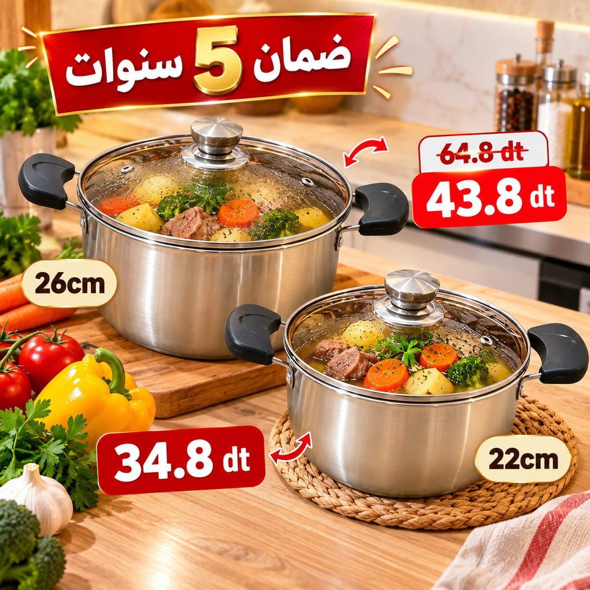 série 2 faitouts cm طناجر/ 26+22 ضمان 5 سنوات