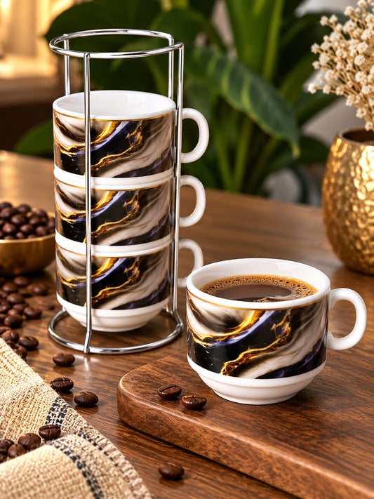 Série de 4 Tasses à Café en Céramique avec Support pm